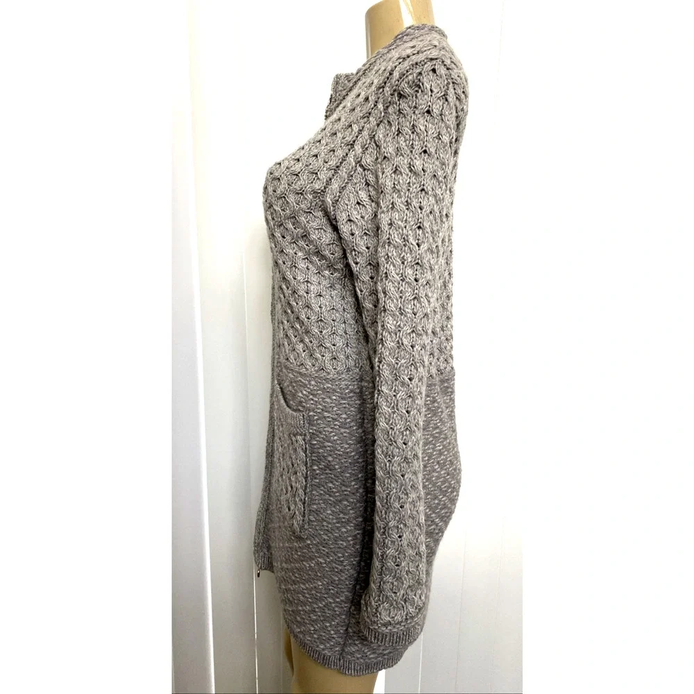 Aran Crafts Irish Cable Knit Sweater Coat Zip Fisherman Wool Gray Cardigan S